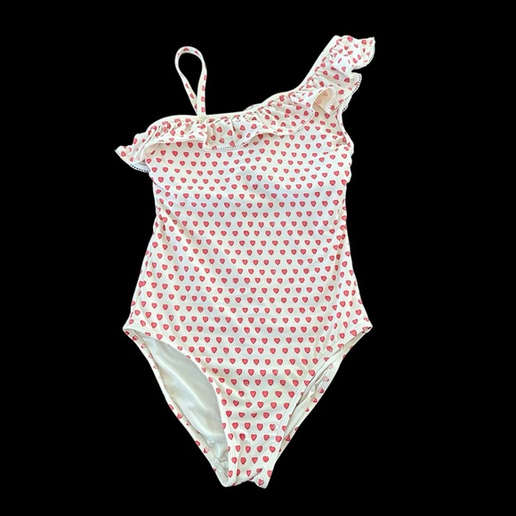 Roller Rabbit Girls 10/12 Pink Heart Print One Shoulder Swimsuit One Piece Swim - Picture 1 of 4